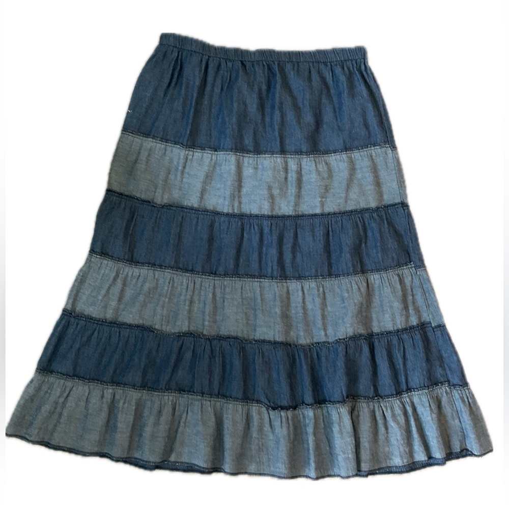 Metro Wear Denim Blue Tiered Midi Skirt